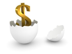 A dollar sign hatched out of an egg.